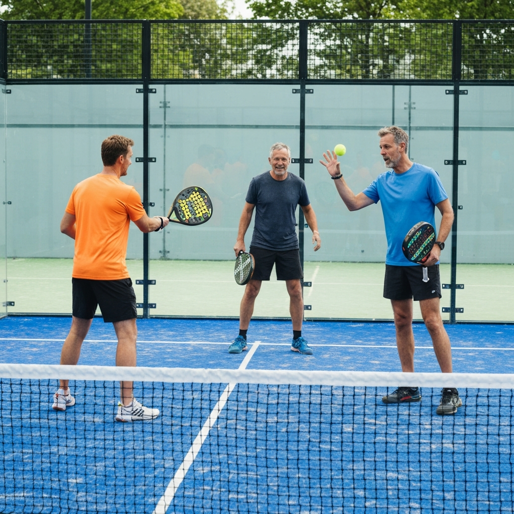 Beginners spelen een sociale padelpot met goede communicatie