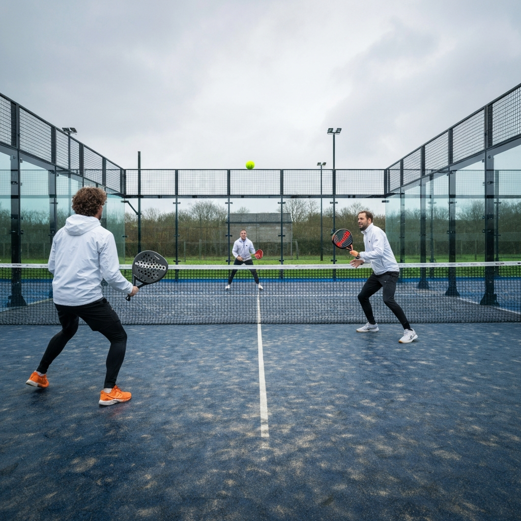 Buiten padellen bij wisselweer op een natte baan
