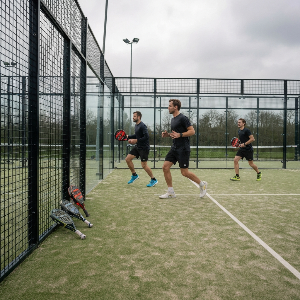 Beginners doen warming-up voor een veilige padelsessie
